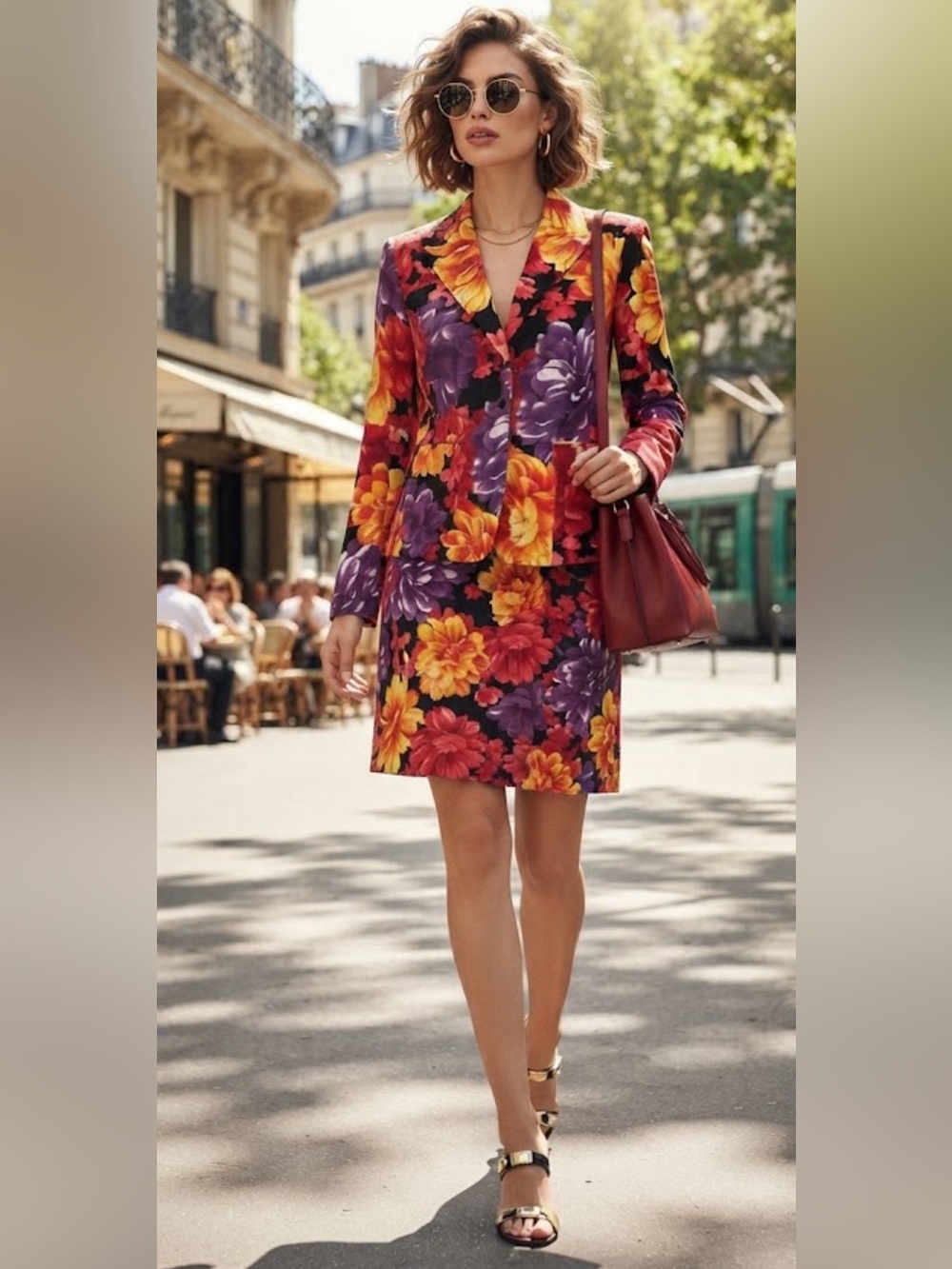 NWOT Sandra colorful floral blazer skirt suit